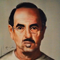 a painting of a man with a mustache and glasses