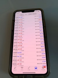 an iphone displaying a list of stocks